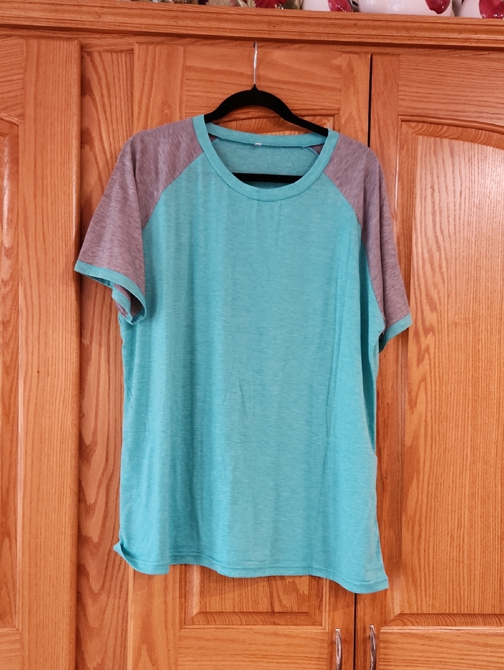 Aqua & Gray Raglan Sleeve Tee
